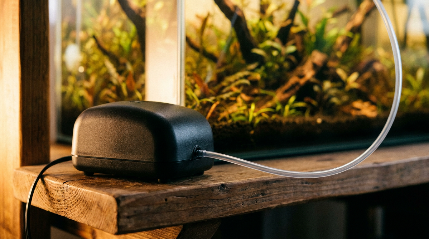 Best aquarium air pump connected by airline tubing to a sponge filter in a planted betta tank