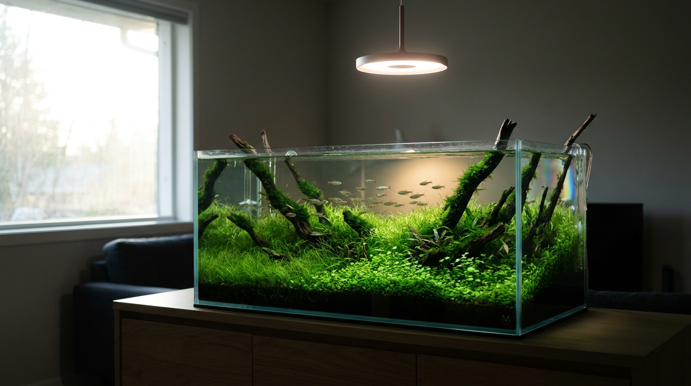 40 gallon breeder planted tank with carpet plants and driftwood aquascape